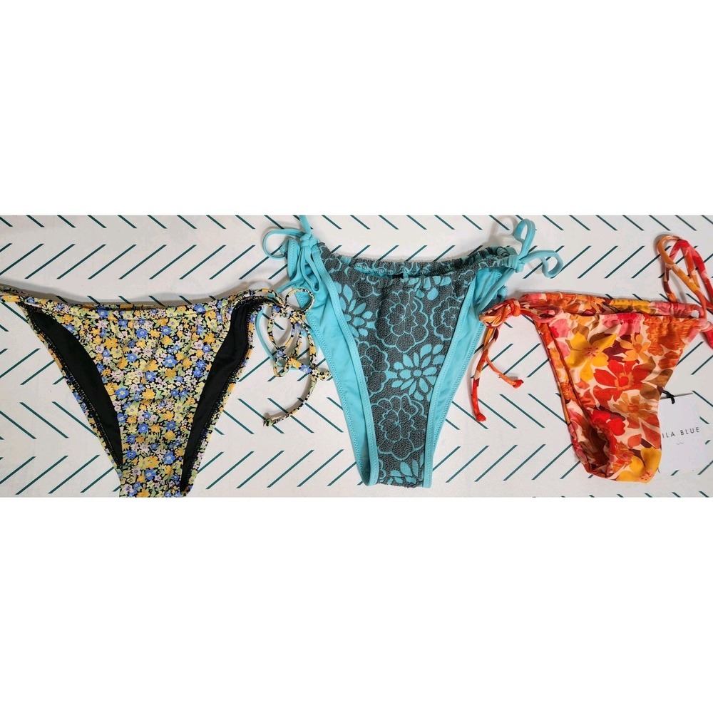 Rhythm Free People Aila Blue Out From Under‎ Bikini Bottoms Sz Lrg Womans Swim